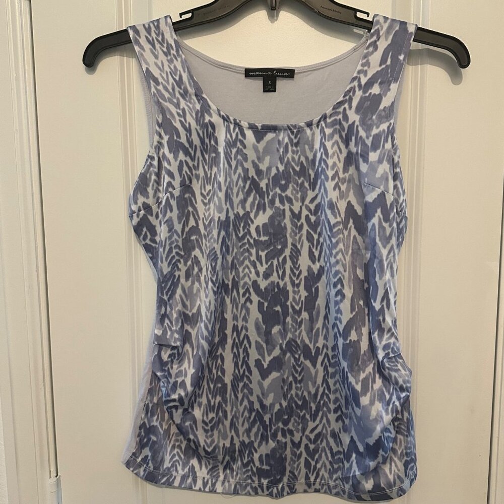 Marina Luna Womens Sleeveless Blue & White Patterned Top S